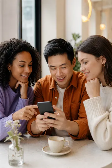 Friends choosing together on a phone