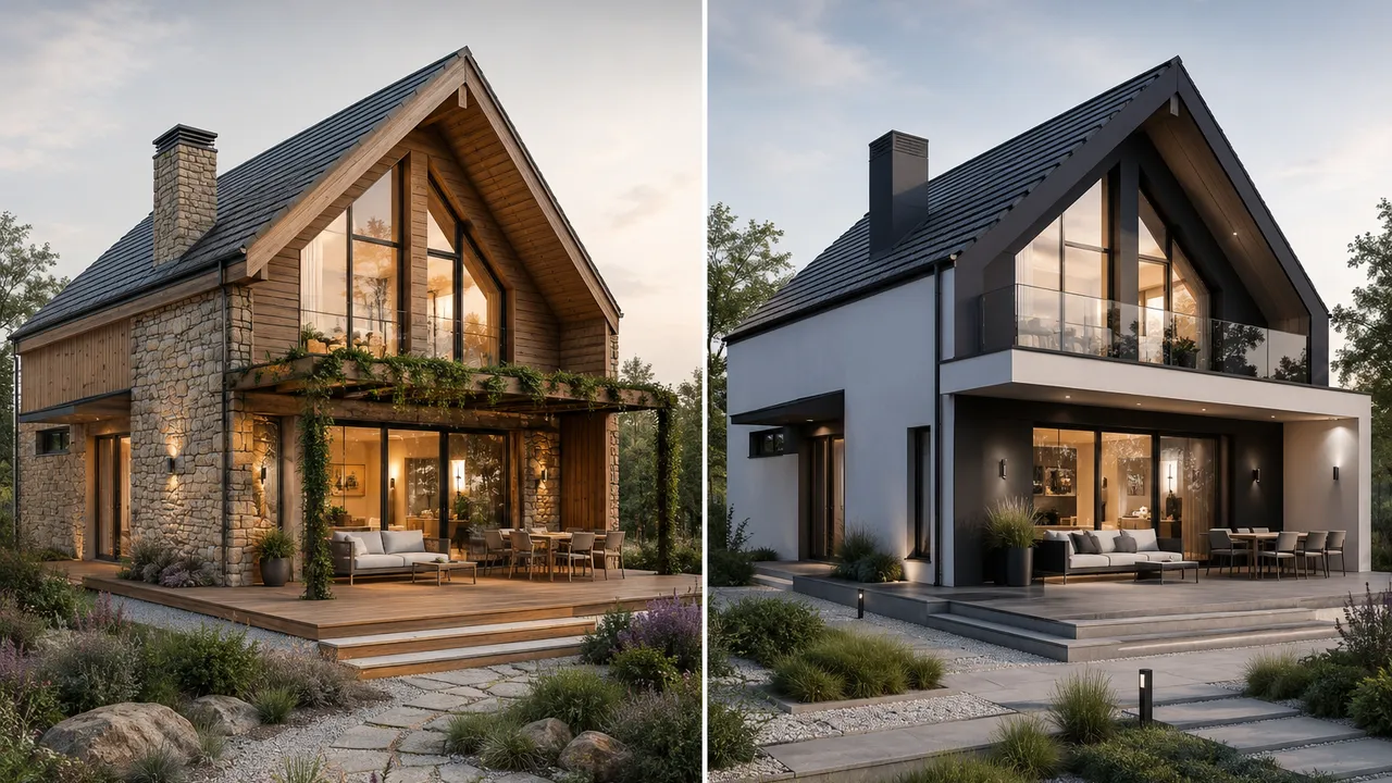 Two house designs compared side by side